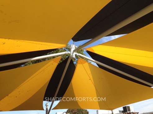 This tensioned fabric structure covers a Santa Clara playground.