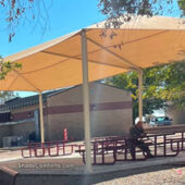 Shade Comforts was the sole source contractor for this fabric shade canopy's design, engineering, and in plant fabrication.