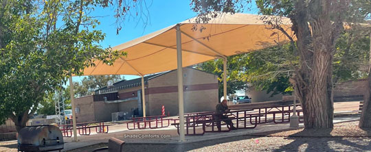 Shade Comforts was the sole source contractor for this fabric shade canopy's design, engineering, and in plant fabrication.