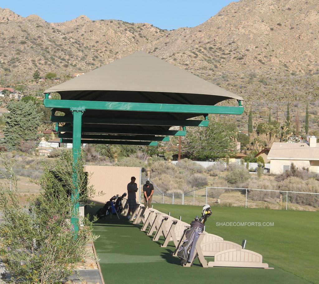 Shade Comforts provided a turnkey solution for the design, engineering, fabrication, and construction of this San Bernardino golf driving range shade canopy.