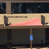 These shade sails cover the front walkway of a Los Angeles suburban hospital.