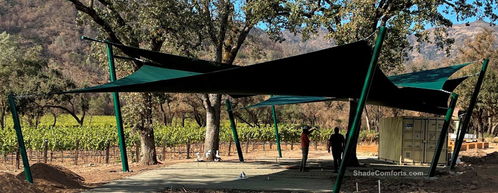 These shade sails cool the patio at Napa County's Looking Glass Vineyard in Calistoga, CA.